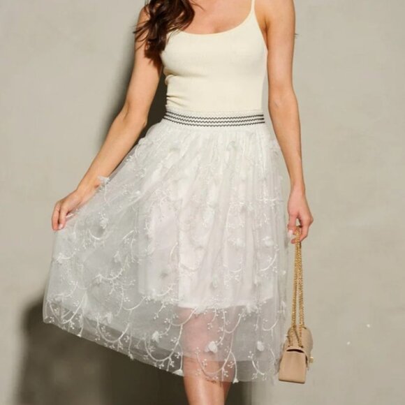 Whimsical Embroidered Midi Tulle Skirt - Picture 2 of 6